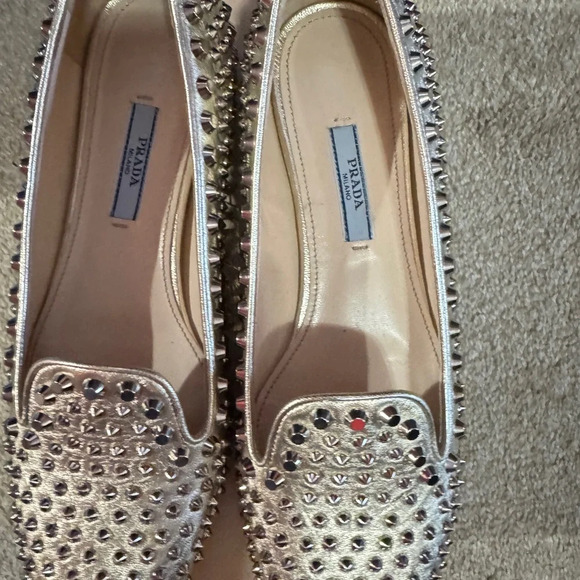 Gold Prada Flats with Spikes - Picture 2 of 4
